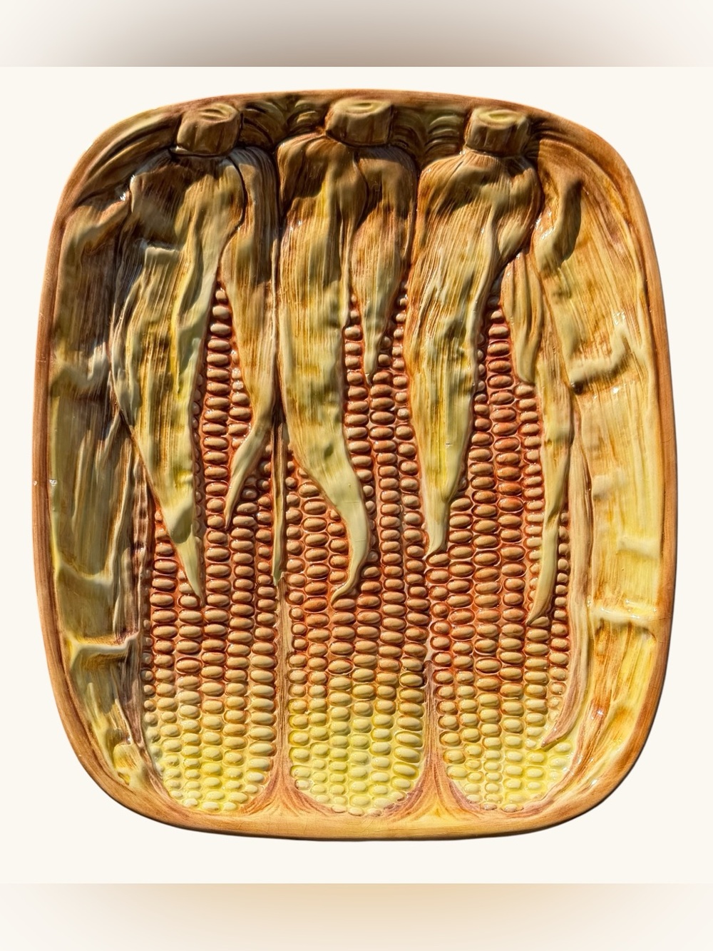Vintage Corn Platter Made in Italy Majolica Style Serving Ceramic 12’’x 10’’